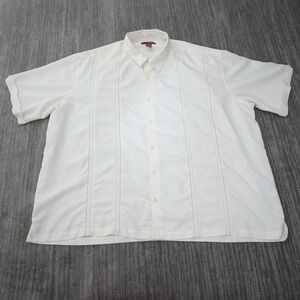 Sobrino Shirt‎ Men Button Up Short Sleeve White Guayabera White Rayon 4X 4T